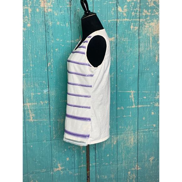 Coldwater Creek white purple sequin stripe sleeveless top size Medium - Picture 5 of 5